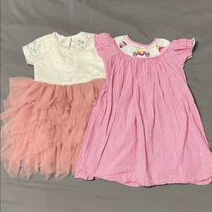 marmellata Pink Gingham Smocked Dress with White Lace & Tulle Dress Duo
